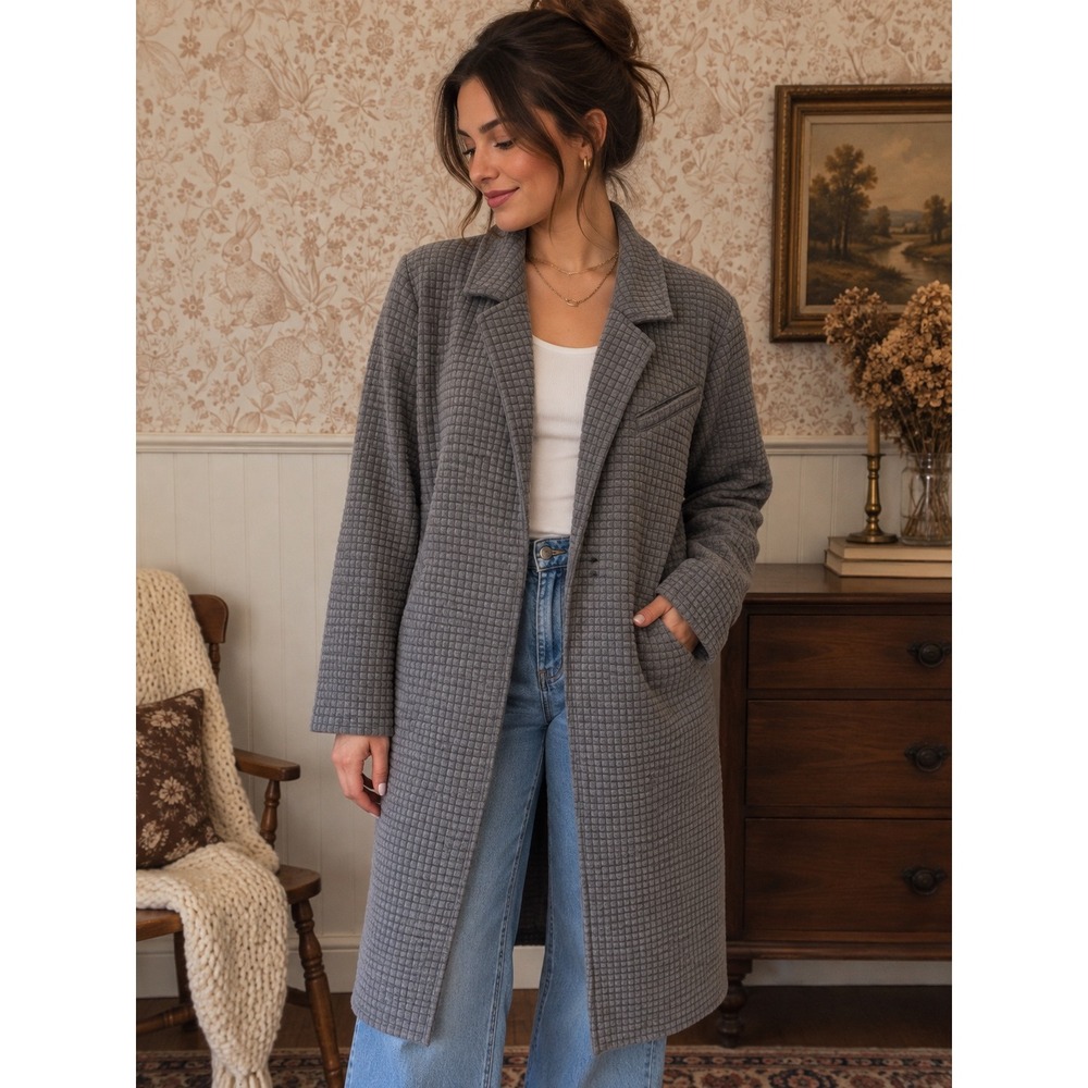 GUESS Los Angeles Grey Textured Longline Coat – Size M
